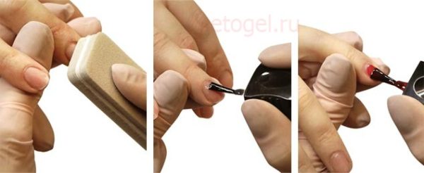 Процесс подготовки ногтей и нанесение гель лака