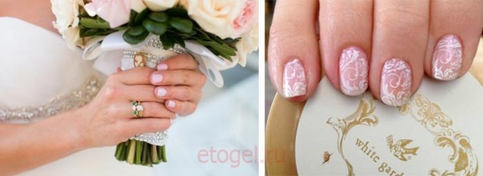 Свадебный маникюр гель лаком на короткие ногти